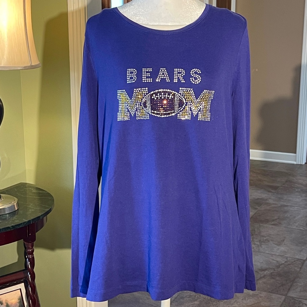 CUSTOM Lands' End Shirt BEARS Football Mom logo Swarovski crystal rhinestones